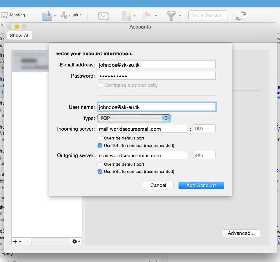 change email account settings in outlook for mac